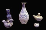 Lampstand, vase and ewers in phoenix shape. Blue and white ceramic, Early Lê dynasty, 15th century. Chu Đậu kiln, Hải Dương province. National Museum of Vietnamese History, Hanoi.